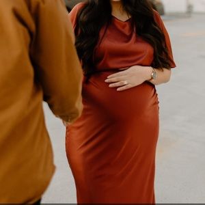 Satin Crew Neck Open Back Midi Dress